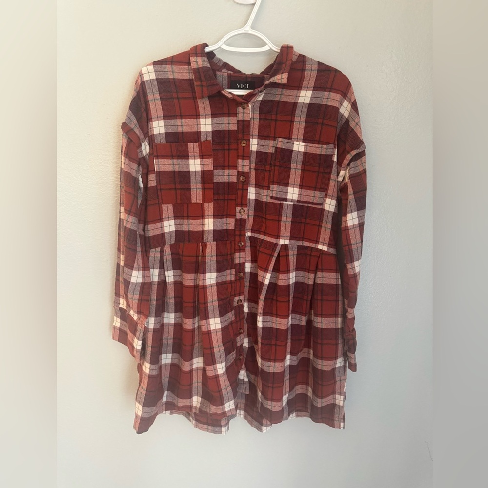 Vici Red Plaid Cotton Dress with Pockets Size Medium - Picture 2 of 9